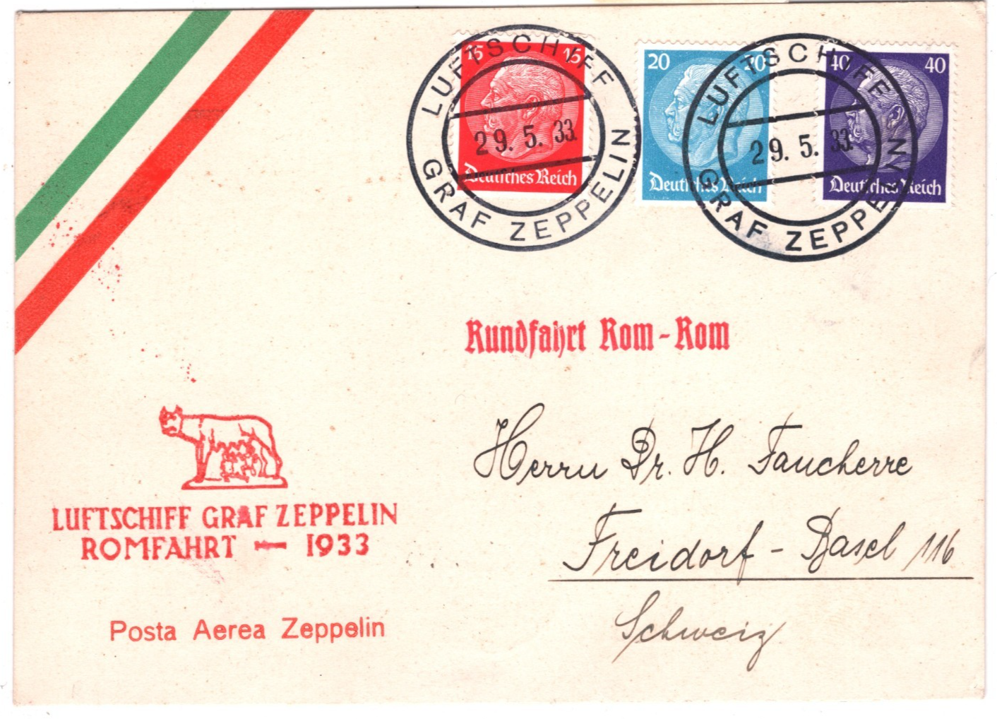 GRAF ZEPPELIN Air Mail AN BORD Card ROMFAHRT-*ROUND FLIGHT* 1933 ITALY Rome KZ88