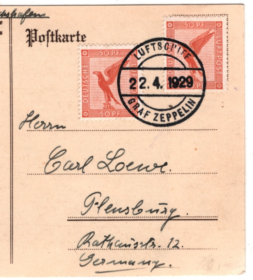GRAF ZEPPELIN Air Mail Card 1929 *MITTELMEERFAHRT* Flensburg Germany KZ541 - Image 5