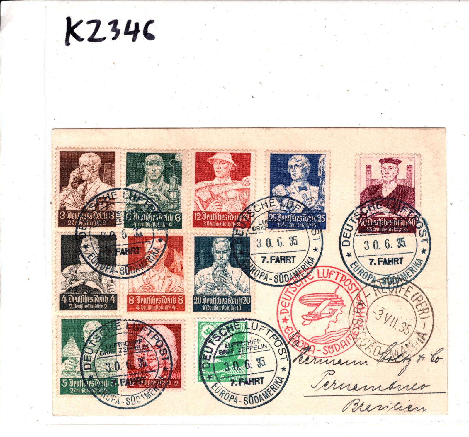 GRAF ZEPPELIN Air Mail Card SÜDAMERIKA *7 FAHRT* CDS BRAZIL 1935 Germany KZ346 - Image 4