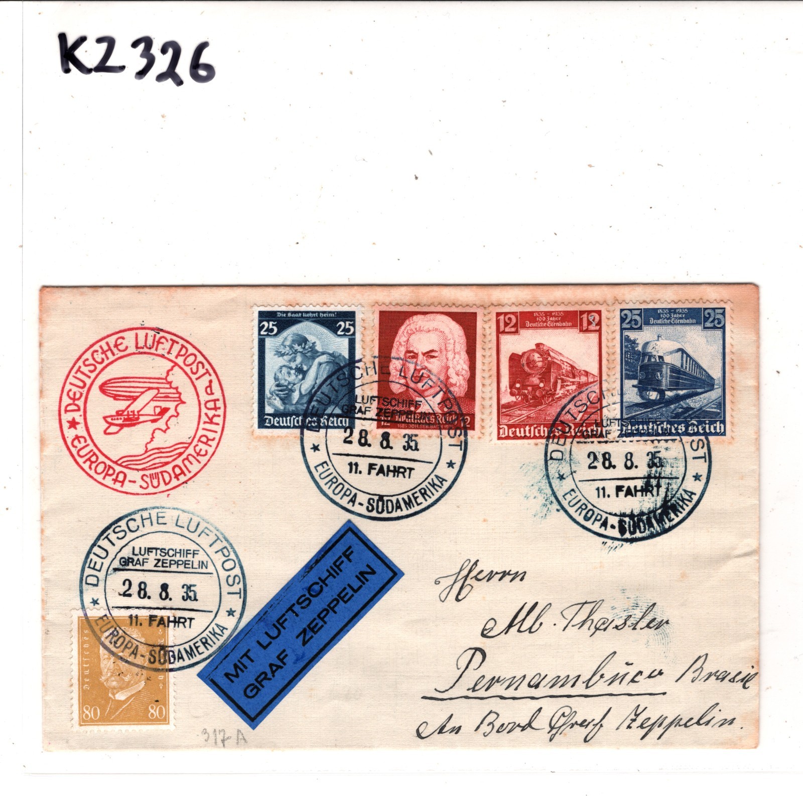 GRAF ZEPPELIN Air Mail Cover SÜDAMERIKA *11 FAHRT* CDS BRAZIL 1935 Germany KZ326 - Image 5
