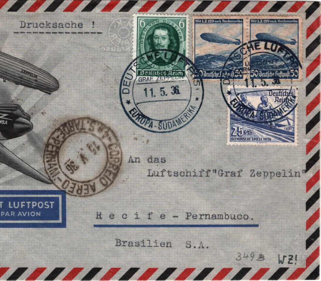 GRAF ZEPPELIN Air Mail ILLUSTRATED Cover SÜDAMERIKA *Blue* 1936 CDS Brazil KZ321 - Image 2