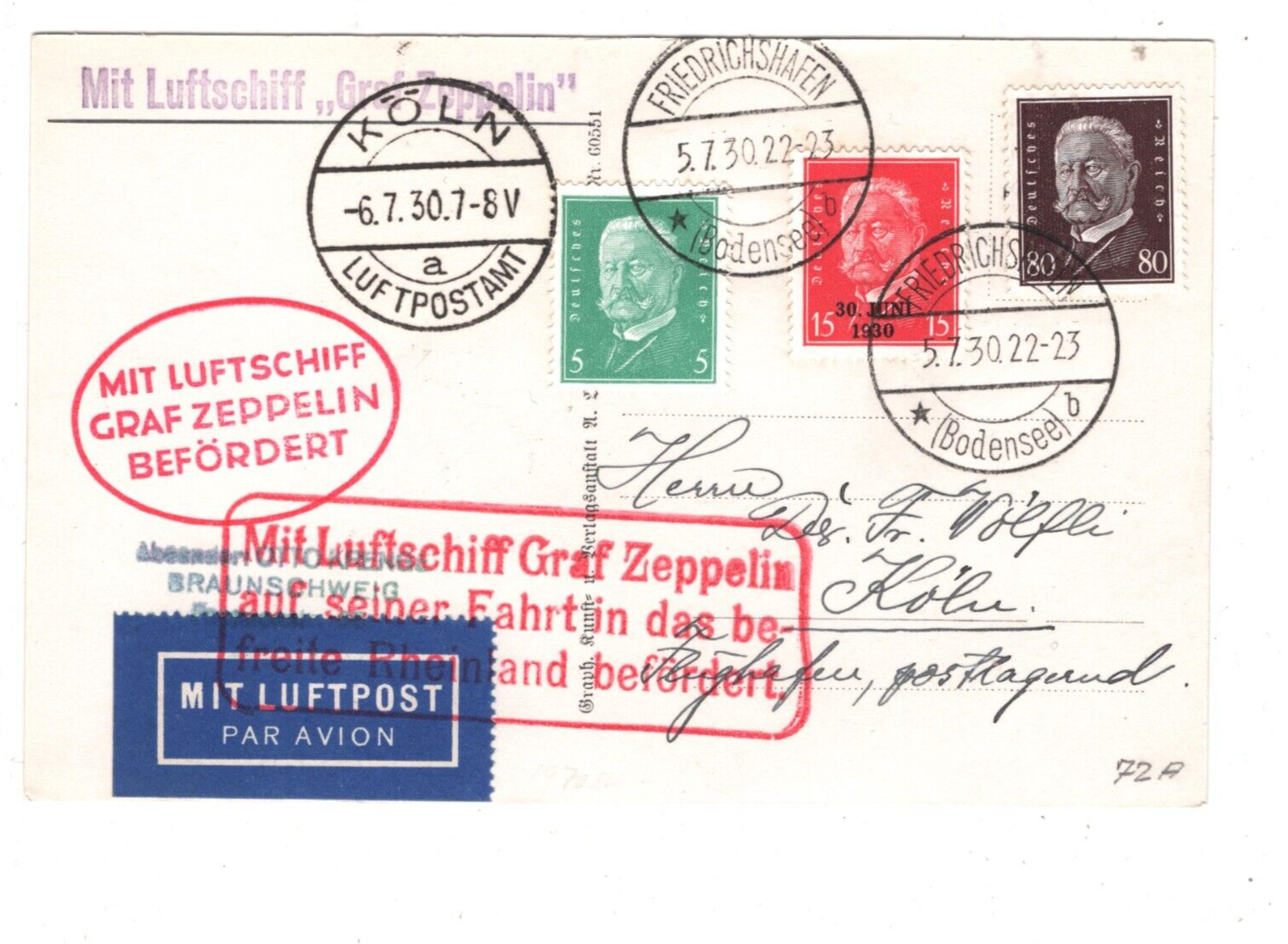 GRAF ZEPPELIN Air Mail RP Card 1930 *FAHRT BEFREITE RHEINLAND* Germany KZ110 - Image 4