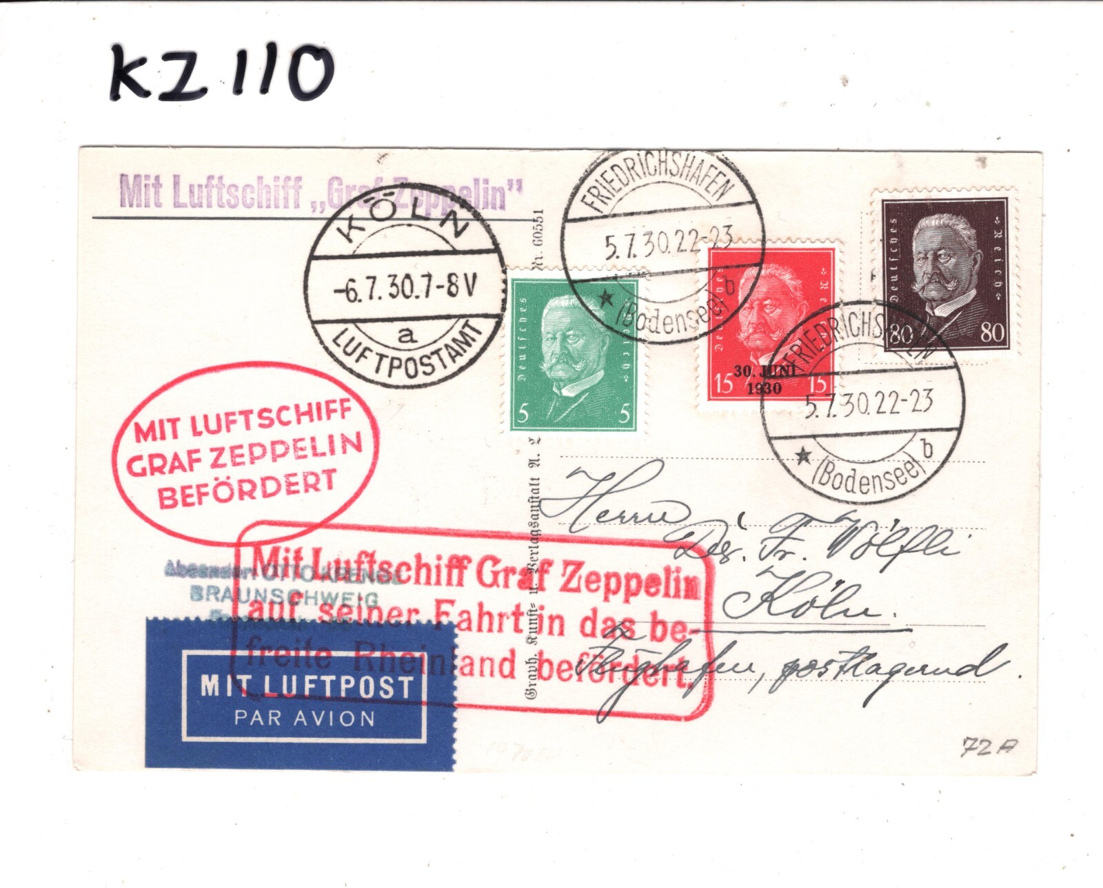 GRAF ZEPPELIN Air Mail RP Card 1930 *FAHRT BEFREITE RHEINLAND* Germany KZ110 - Image 6