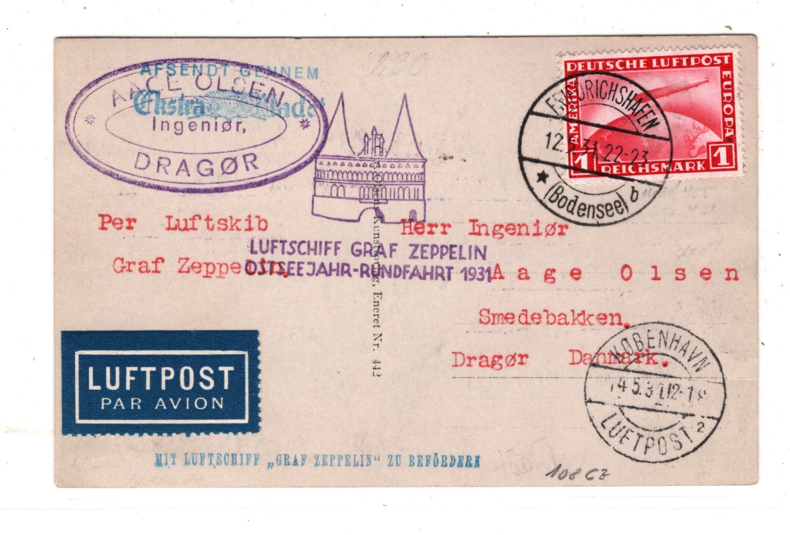 GRAF ZEPPELIN Air SEAPLANES Card 1931 OSTSEEJAHR-RUNDFAHRT Dragør Denmark KZ182 - Image 6