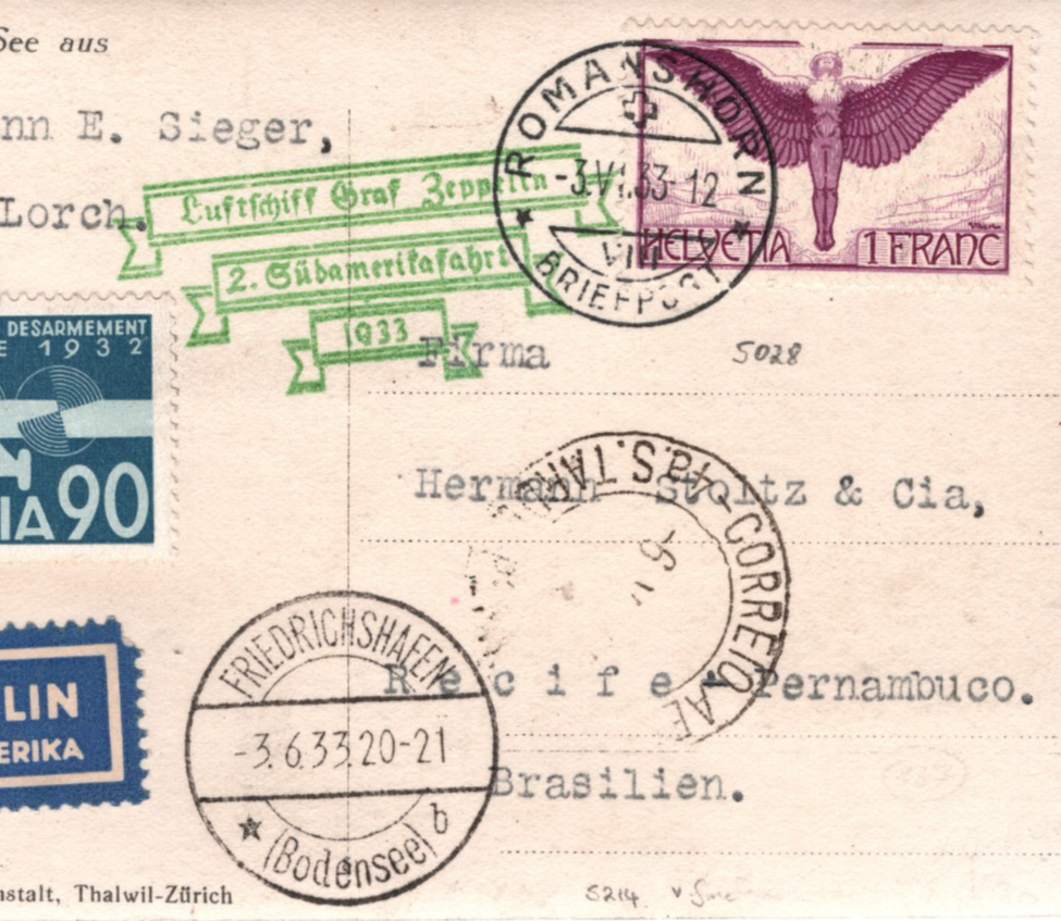 GRAF ZEPPELIN Air *SWITZERLAND* 1F Card 1933 2. SÜDAMERIKAFAHRT Brazil KZ579 - Image 4