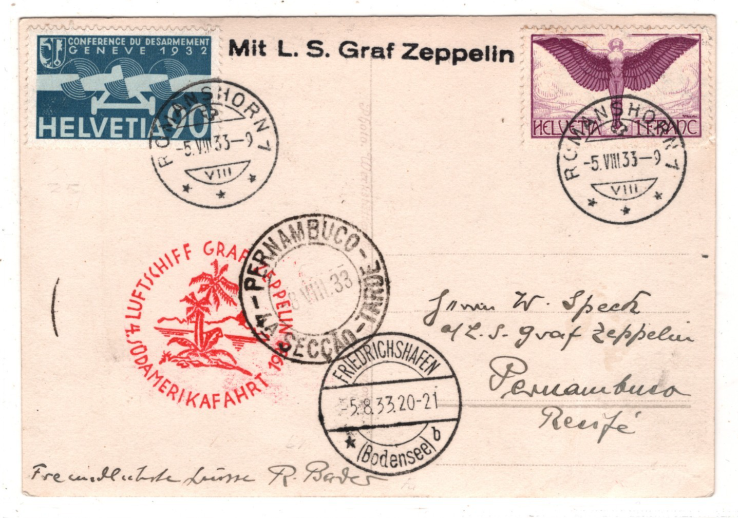 GRAF ZEPPELIN Air *SWITZERLAND* 1F Card 1933 4. SÜDAMERIKAFAHRT Brazil KZ586 - Image 6