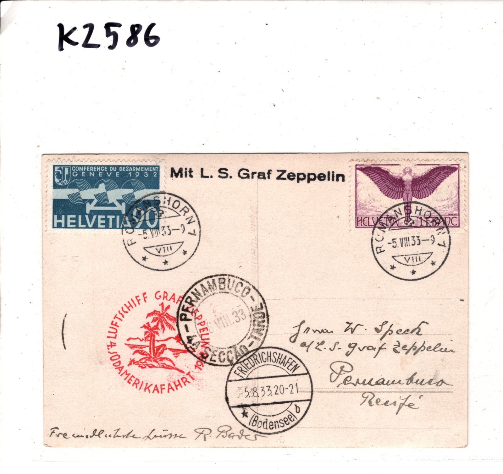 GRAF ZEPPELIN Air *SWITZERLAND* 1F Card 1933 4. SÜDAMERIKAFAHRT Brazil KZ586 - Image 8