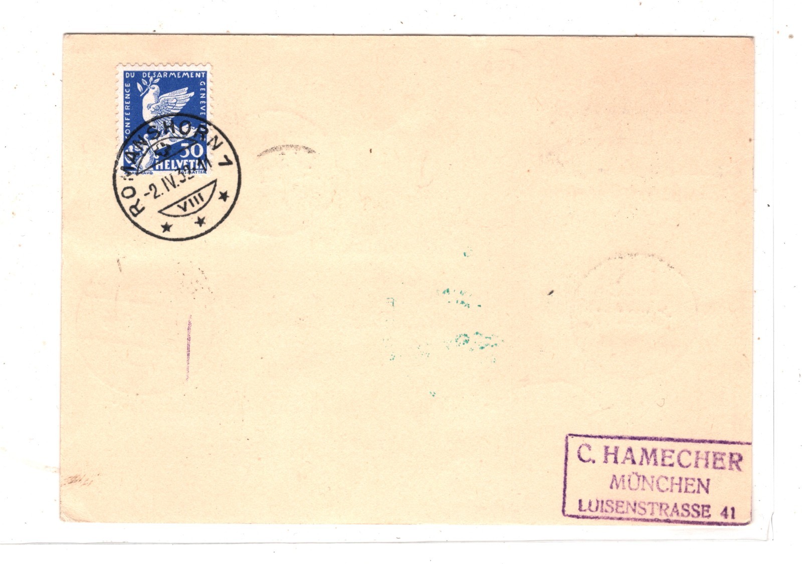 GRAF ZEPPELIN Air *SWITZERLAND* 1F Desarmement 1932 2. SÜDAMERIKAFAHRT KZ583 - Image 3