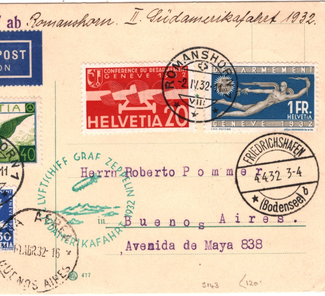 GRAF ZEPPELIN Air *SWITZERLAND* 1F Desarmement 1932 2. SÜDAMERIKAFAHRT KZ583 - Image 4