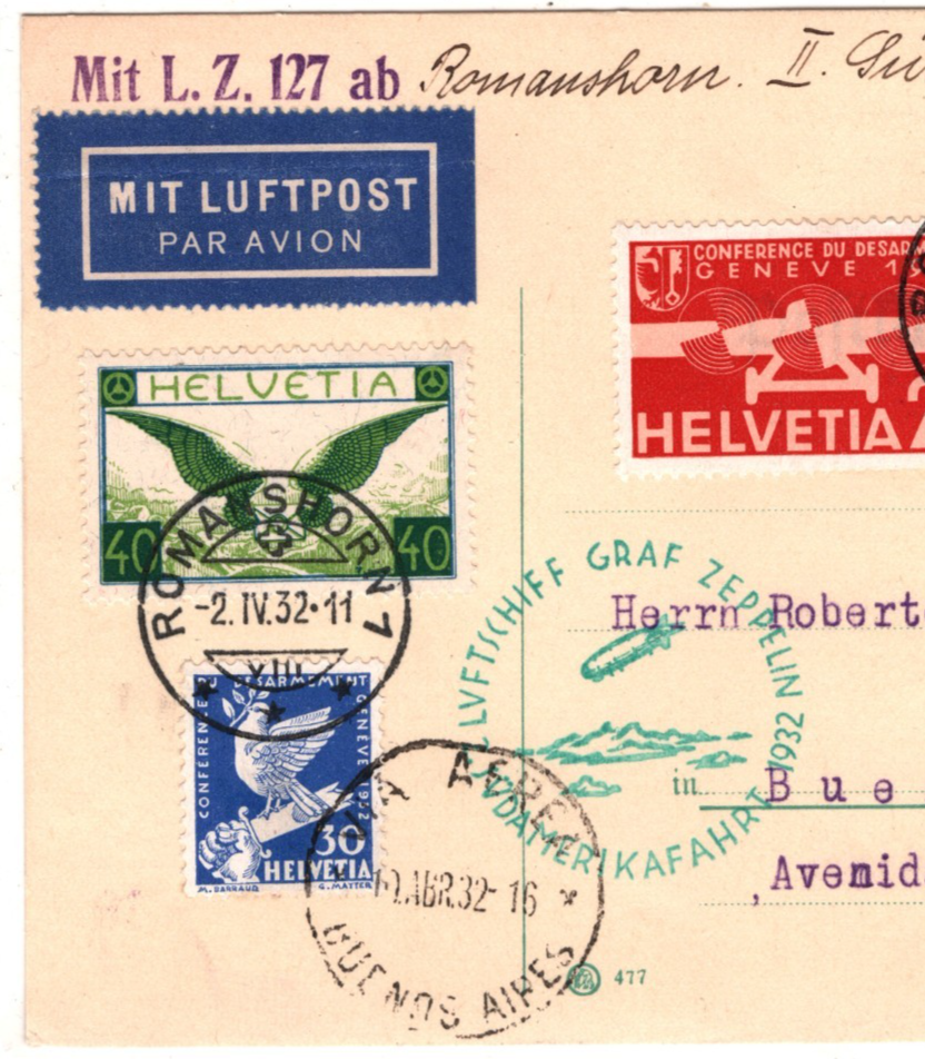 GRAF ZEPPELIN Air *SWITZERLAND* 1F Desarmement 1932 2. SÜDAMERIKAFAHRT KZ583 - Image 6