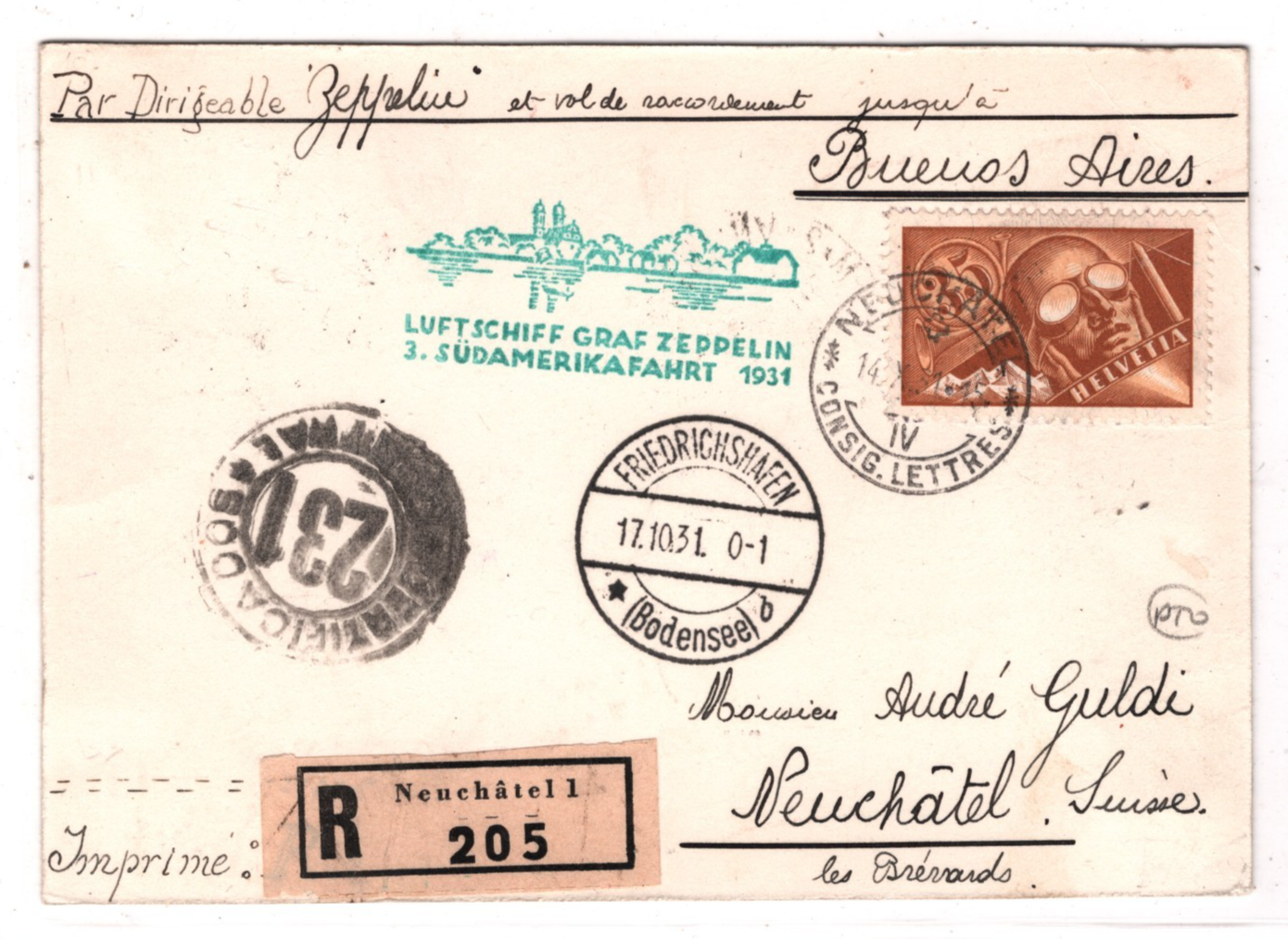 GRAF ZEPPELIN Air *SWITZERLAND* Card 1931 3. SÜDAMERIKAFAHRT Argentina KZ585 - Image 3