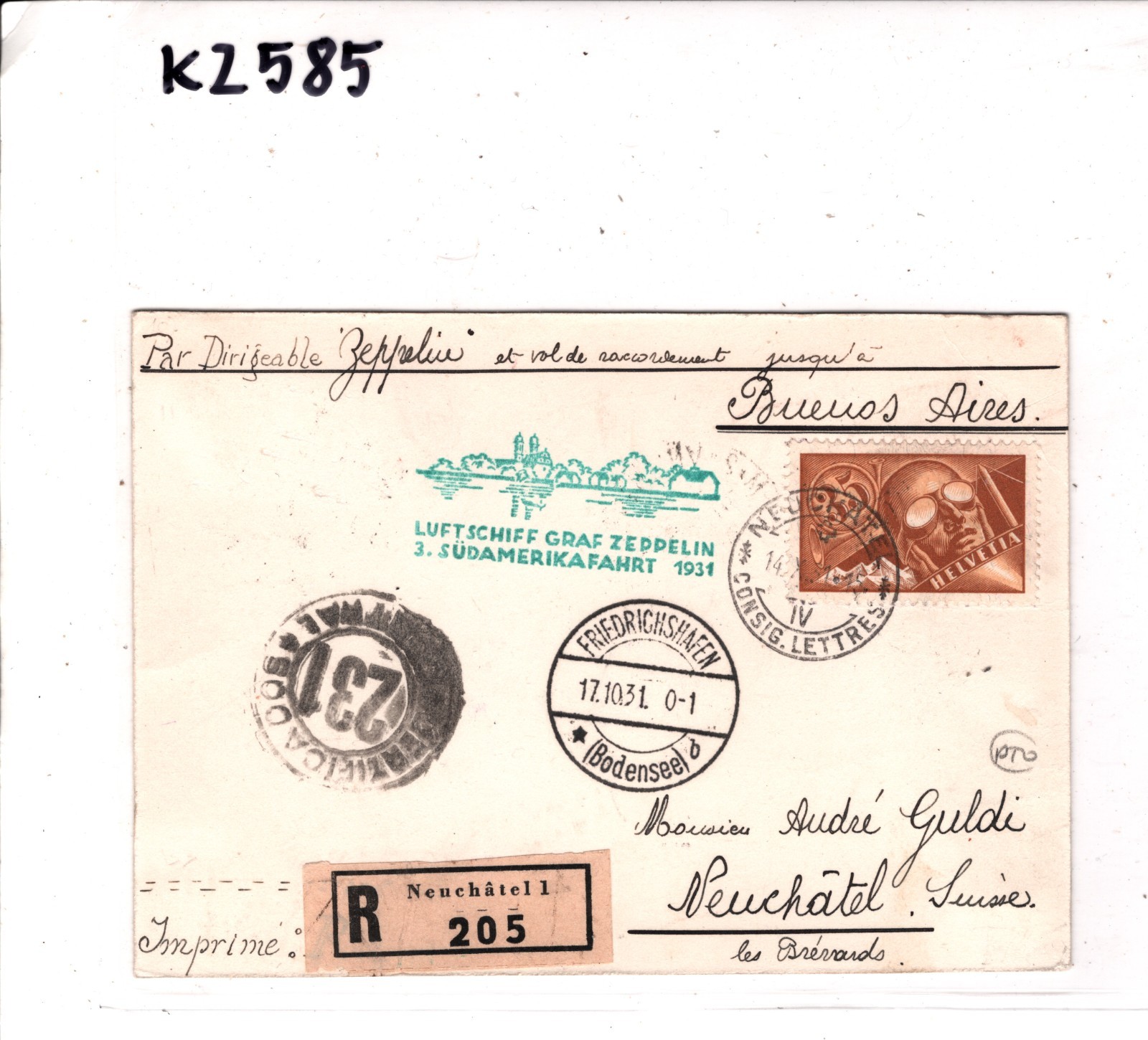 GRAF ZEPPELIN Air *SWITZERLAND* Card 1931 3. SÜDAMERIKAFAHRT Argentina KZ585 - Image 6