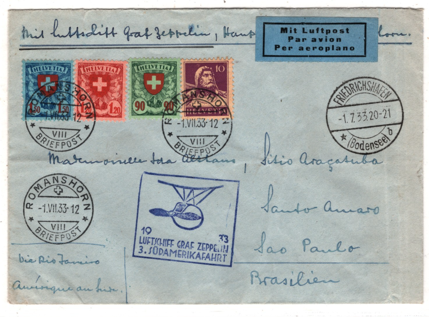 GRAF ZEPPELIN Air *SWITZERLAND* Cover 1934 3. SÜDAMERIKAFAHRT Brazil KZ578 - Image 5