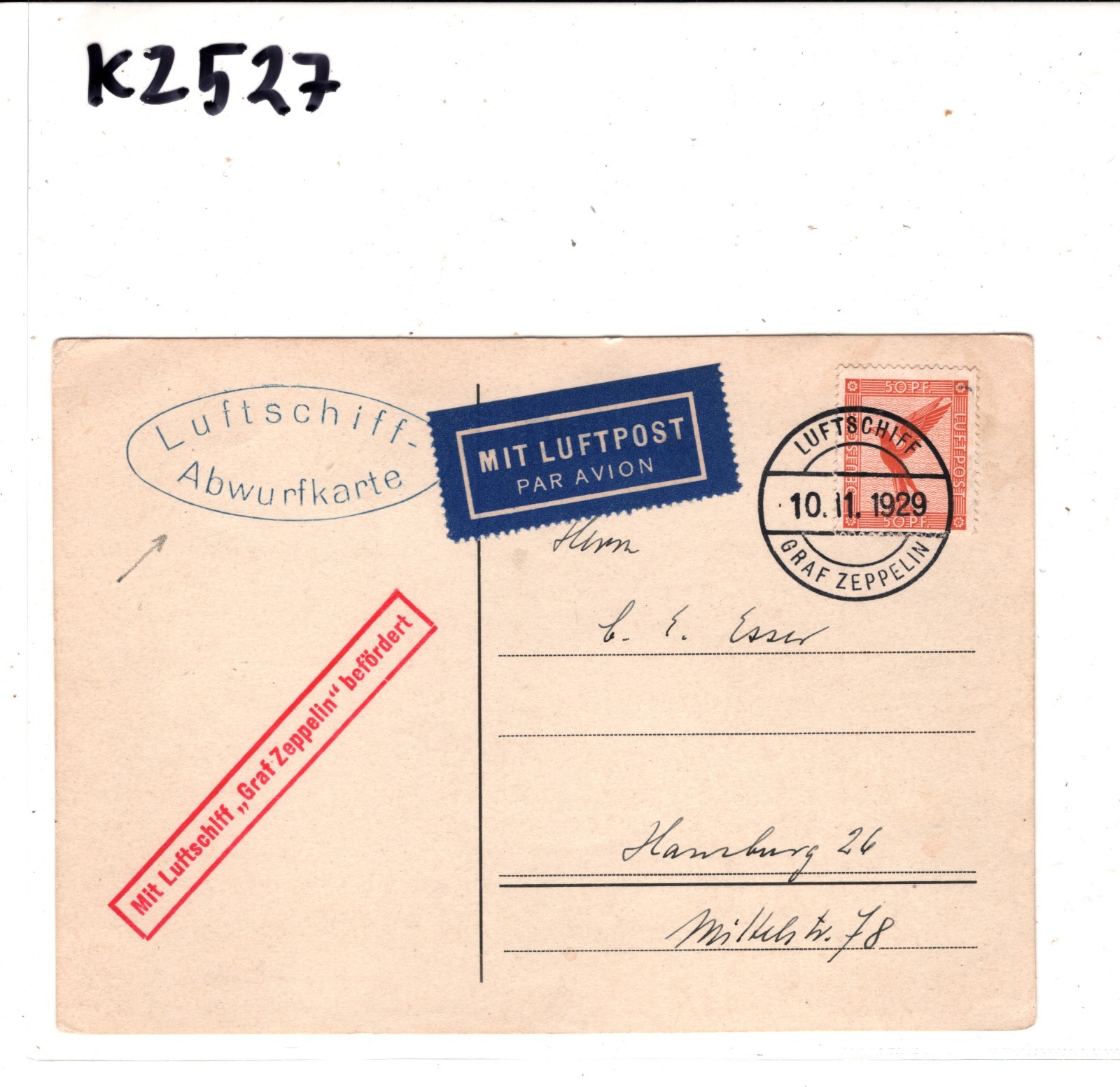 GRAF ZEPPELIN An Bord 1929 Oval *ABWURFKARTE* DROP CARD Air Mail Hamburg KZ527 - Image 8