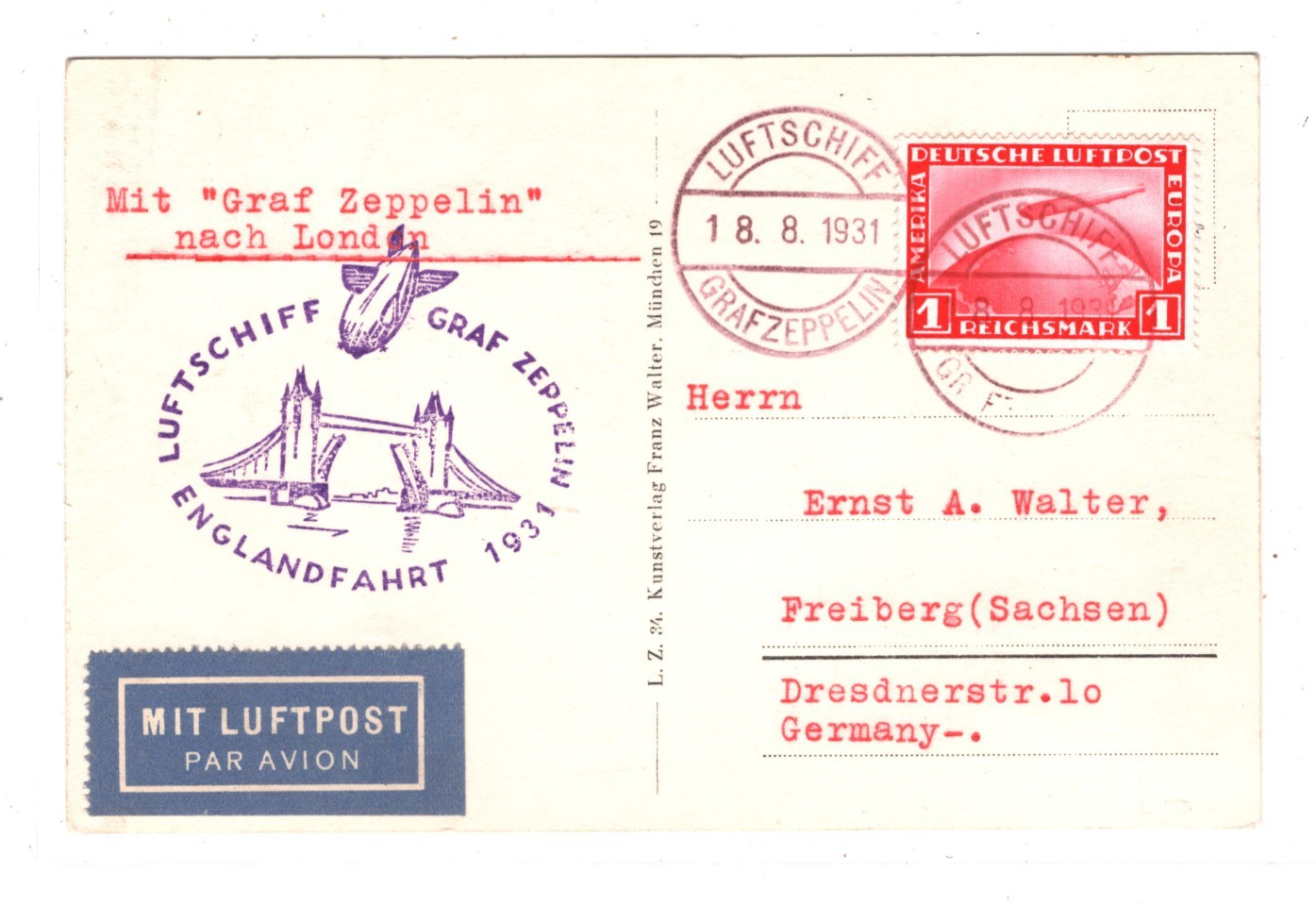 GRAF ZEPPELIN An Bord 1930 CDS Postcard 1m Air Mail ENGLANDFAHRT Real Photo KZ77 - Image 3