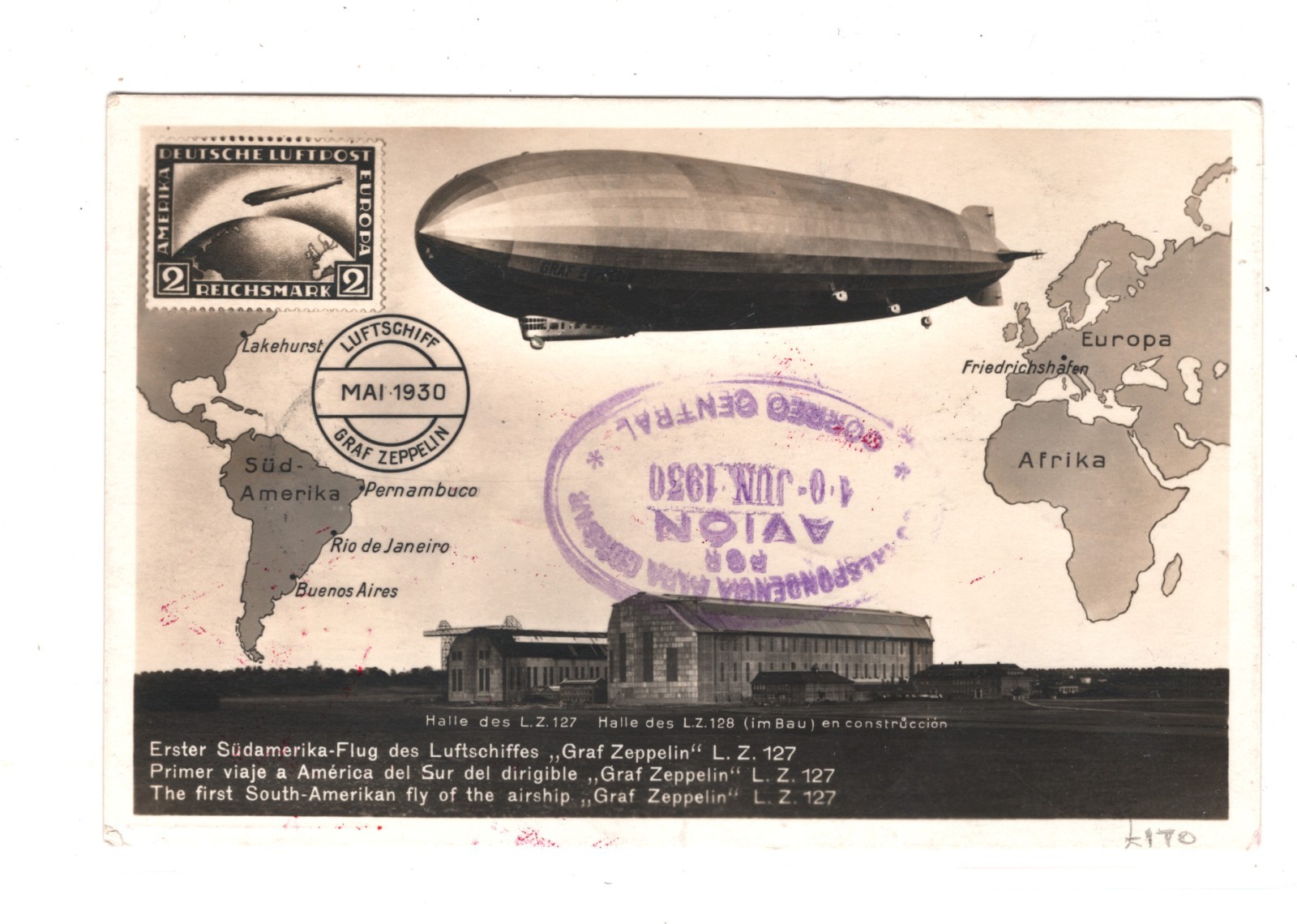 GRAF ZEPPELIN An Bord 1930 CDS Postcard 1m Air Mail ENGLANDFAHRT Real Photo KZ77 - Image 4