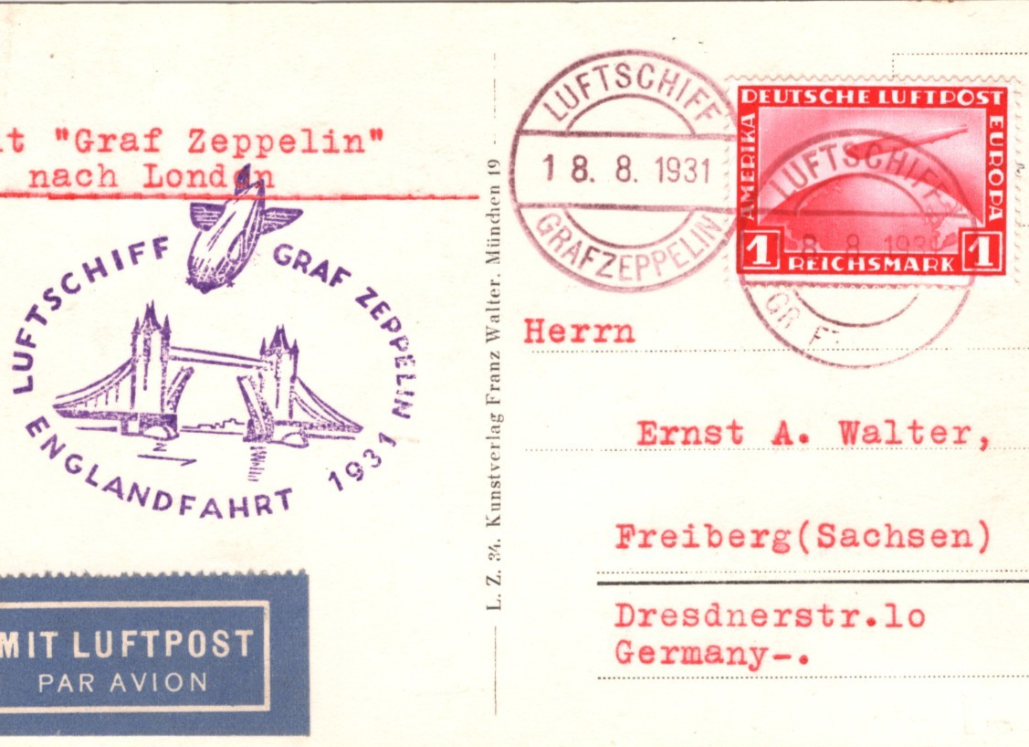 GRAF ZEPPELIN An Bord 1930 CDS Postcard 1m Air Mail ENGLANDFAHRT Real Photo KZ77