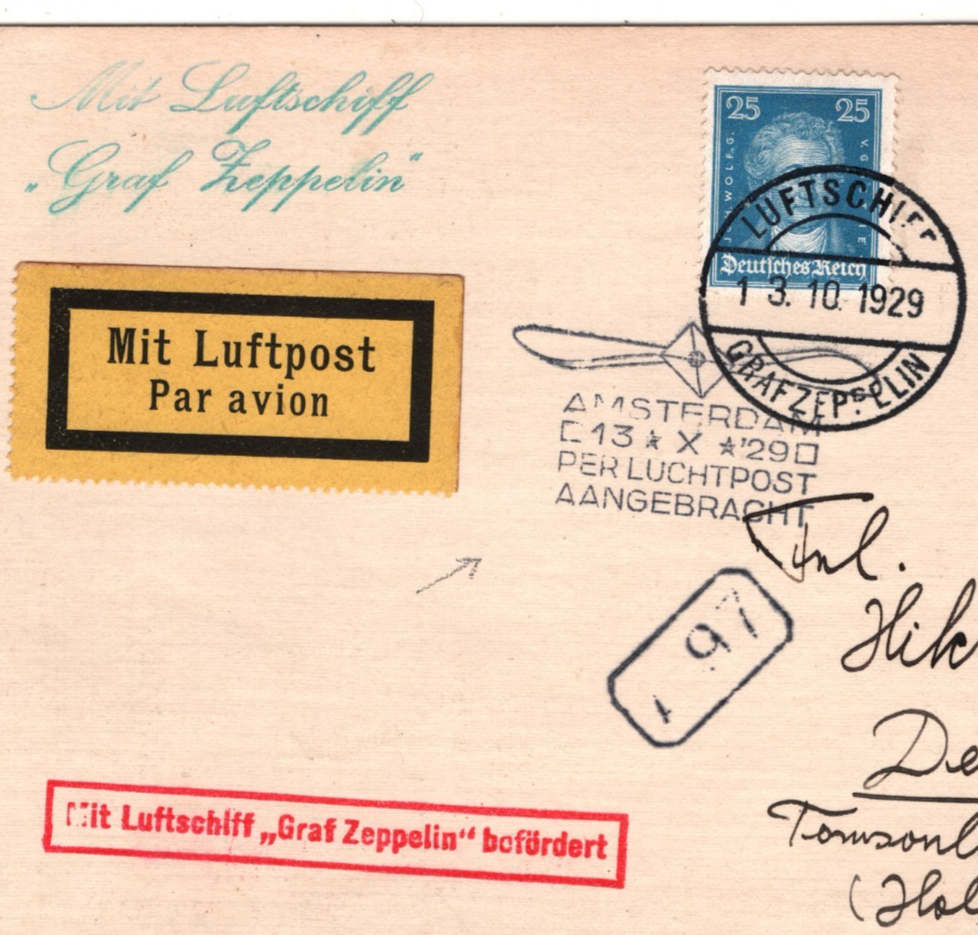 GRAF ZEPPELIN An Bord Card 1929 AMSTERDAM PROPELLER Cachet Air Netherlands KZ536 - Image 4