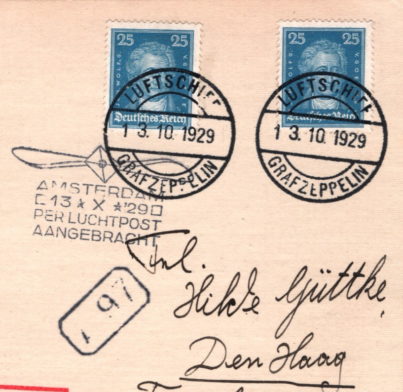 GRAF ZEPPELIN An Bord Card 1929 AMSTERDAM PROPELLER Cachet Air Netherlands KZ536