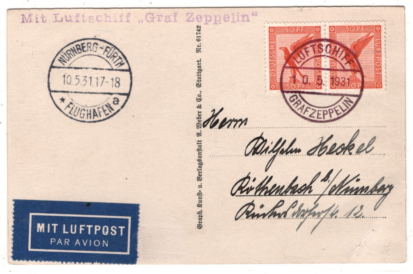 GRAF ZEPPELIN An Bord Card 1931 *NURNBERG-FLUGHAFEN* CDS Air ECKENER PPC KZ222 - Image 4