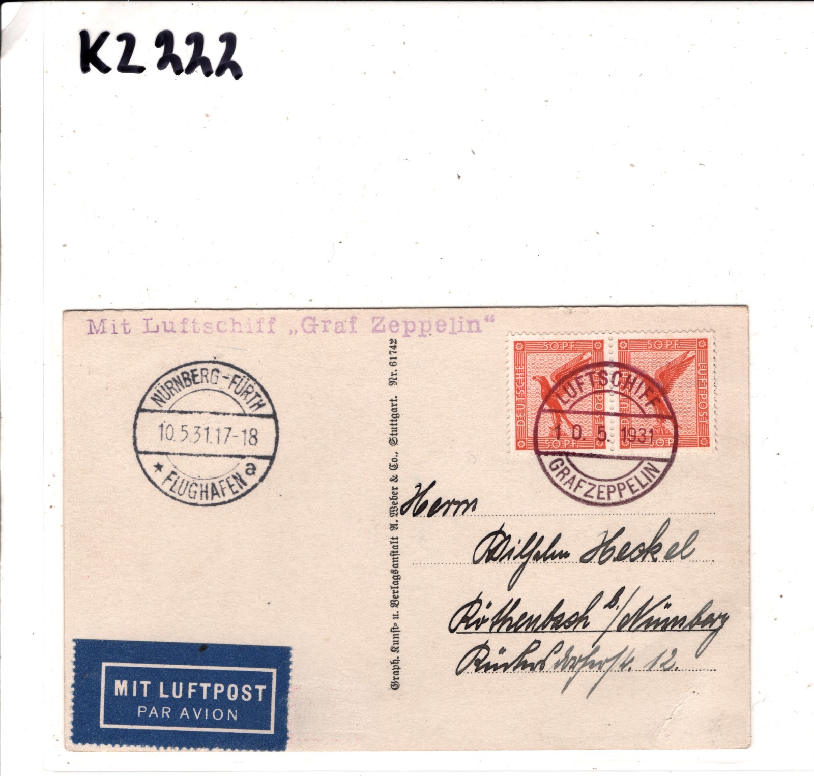 GRAF ZEPPELIN An Bord Card 1931 *NURNBERG-FLUGHAFEN* CDS Air ECKENER PPC KZ222 - Image 7