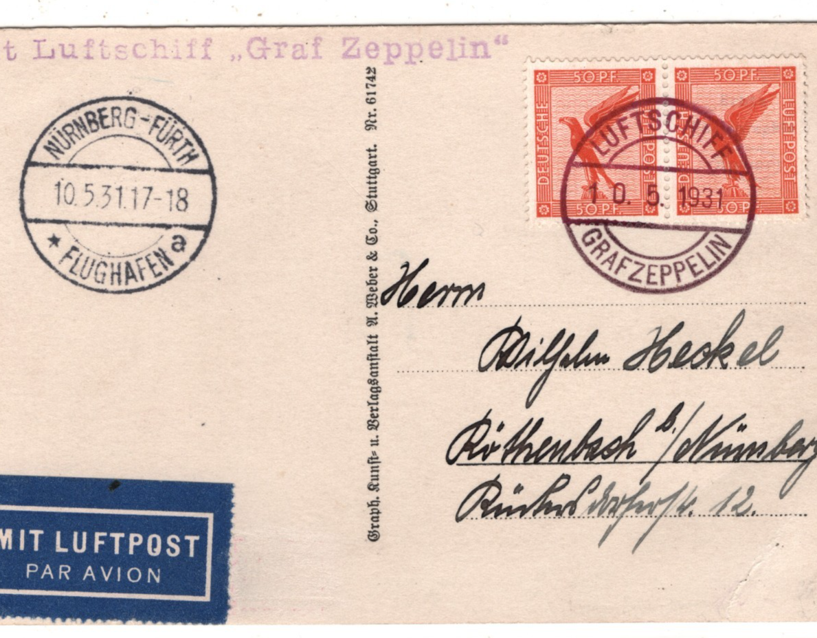 GRAF ZEPPELIN An Bord Card 1931 *NURNBERG-FLUGHAFEN* CDS Air ECKENER PPC KZ222