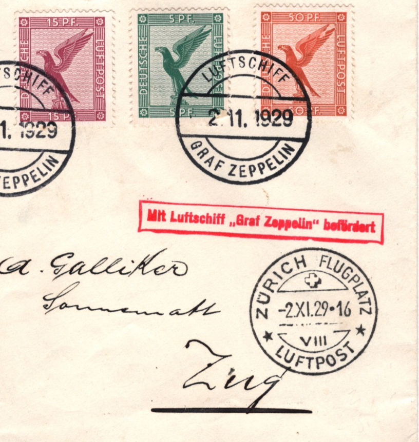 GRAF ZEPPELIN An Bord Cover 1929 LUFTSCHIFF BEFÖRDERT Air SWITZERLAND Zug KZ551 - Image 4