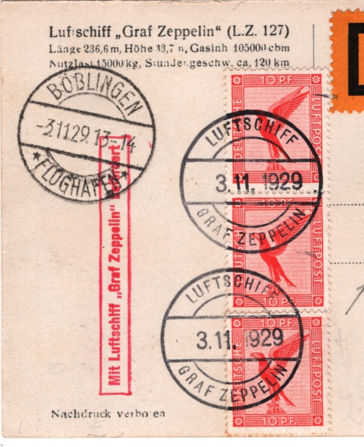 GRAF ZEPPELIN An Bord GERMANY Air Card 1929 *LUFTSCHIFF BEFÖRDERT* Cachet KZ531 - Image 4