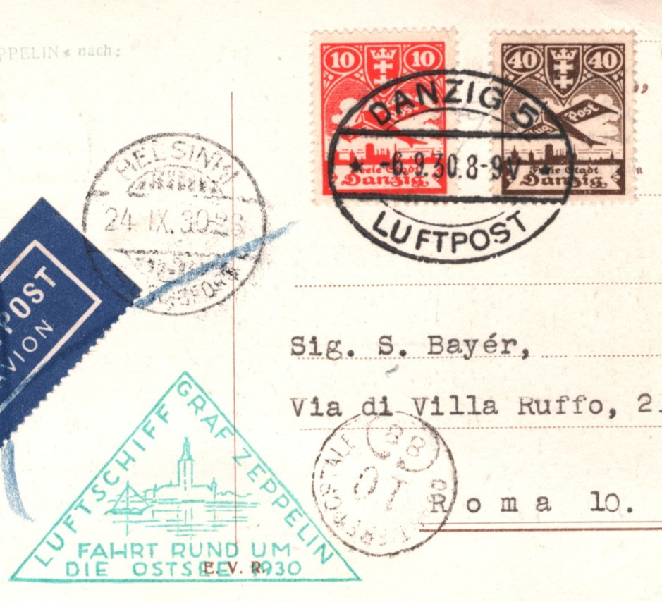 GRAF ZEPPELIN Card *DANZIG* Italy Air Mail OSTSEE FINLAND Triangular Rome! KZ436