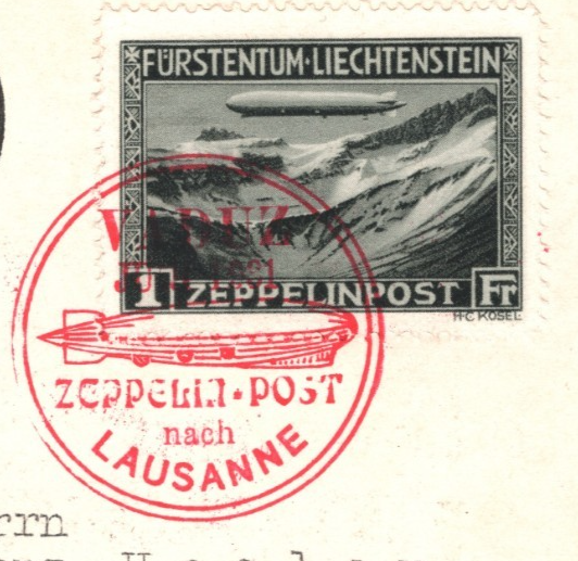 GRAF ZEPPELIN Card *LIECHTENSTEIN* 1Fr Air Mail Stamp Vaduz 1931 Geneva KZ415