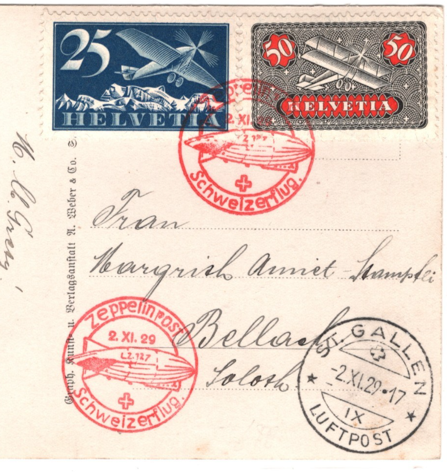 GRAF ZEPPELIN Card *SWITZERLAND* 1929 PPC Air Mail SCHWEIZERFLUG Cachet KZ6 - Image 7