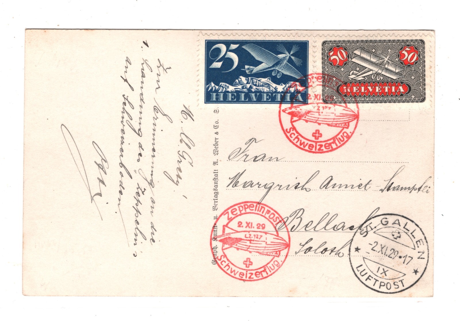 GRAF ZEPPELIN Card *SWITZERLAND* 1929 PPC Air Mail SCHWEIZERFLUG Cachet KZ6 - Image 9