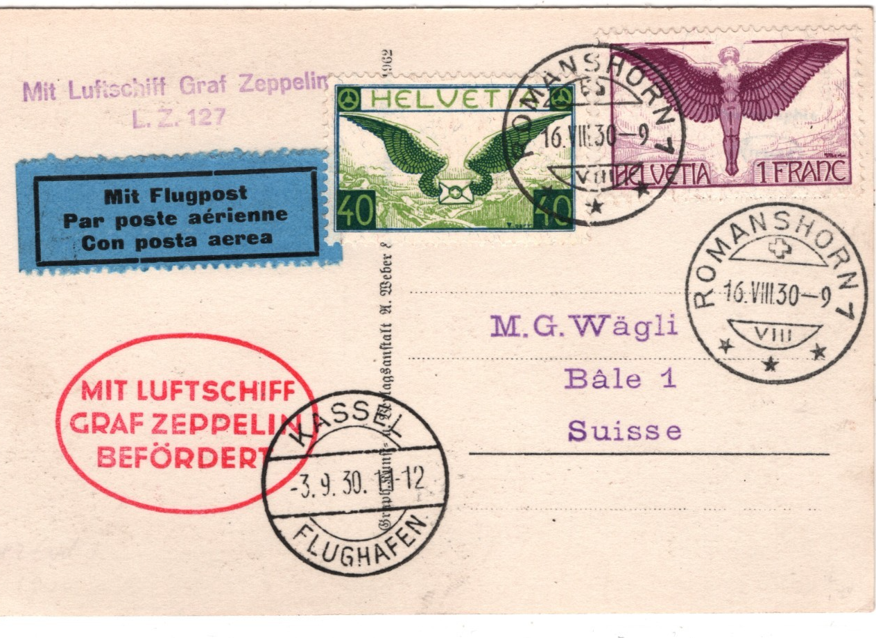 GRAF ZEPPELIN Card *SWITZERLAND* Air 1F Real Photo 1930 Romanshorn Basel KZ598