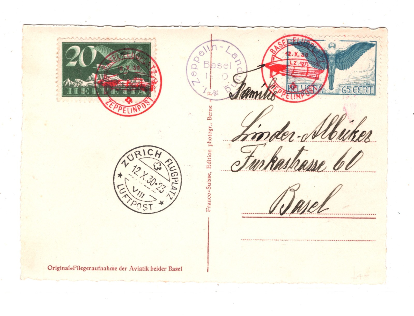 GRAF ZEPPELIN Card *SWITZERLAND* Flight 1930 PPC Air BASEL-FLUGPLATZ Cachet KZ92 - Image 4