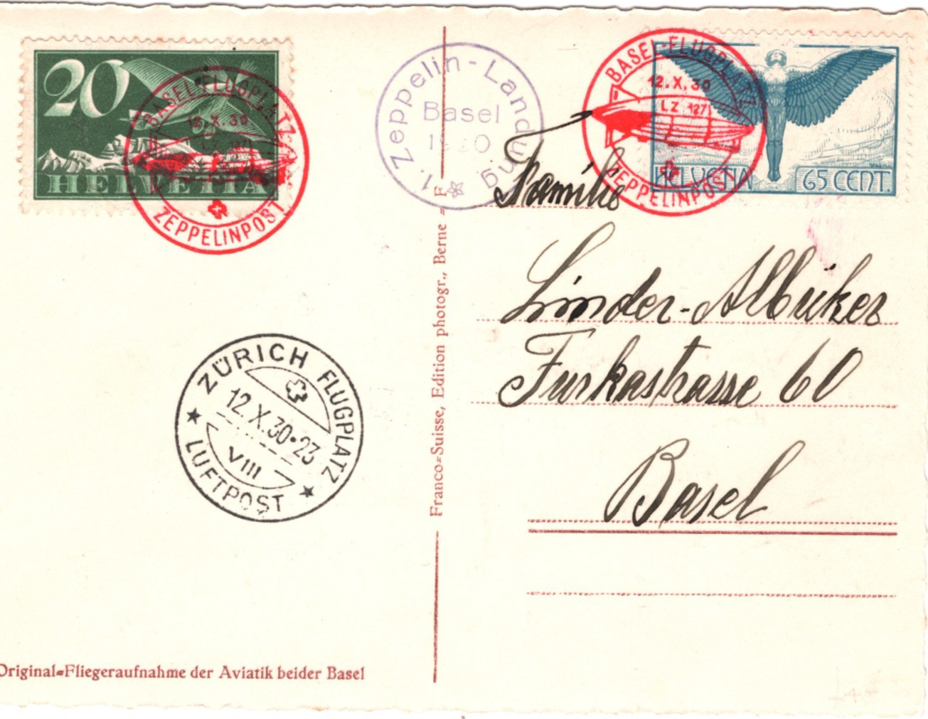 GRAF ZEPPELIN Card *SWITZERLAND* Flight 1930 PPC Air BASEL-FLUGPLATZ Cachet KZ92 - Image 5