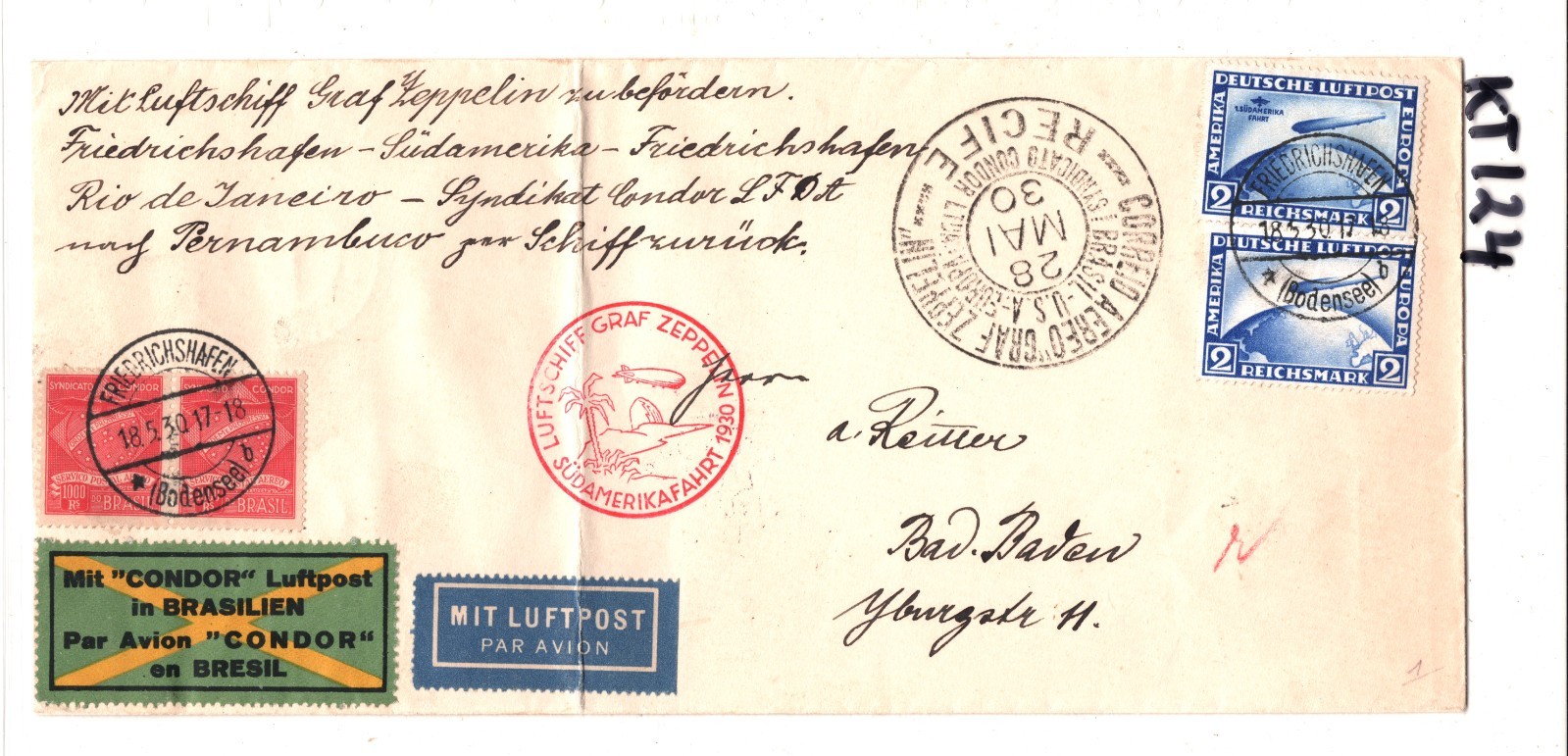 GRAF ZEPPELIN Cover 2m SÜDAMERIKAFAHRT O/p 1931 BRAZIL *MIXED FRANKING* KT124 - Image 6