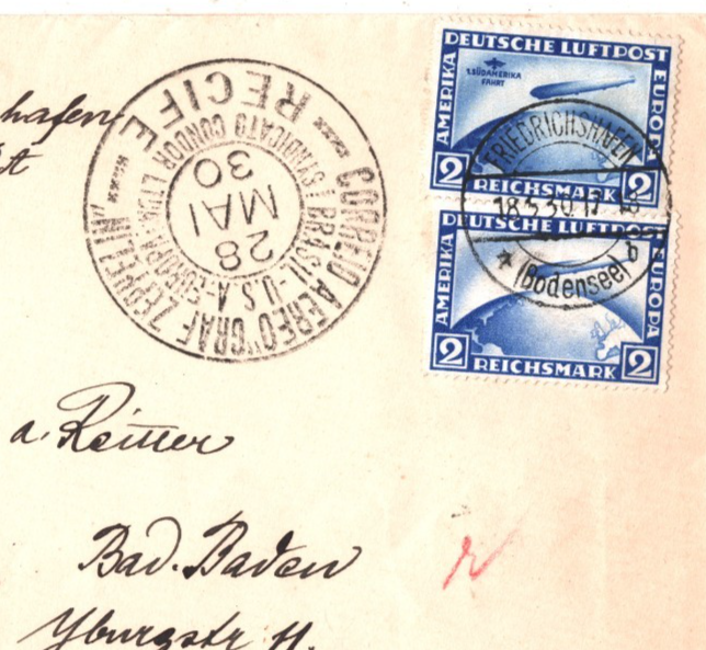 GRAF ZEPPELIN Cover 2m SÜDAMERIKAFAHRT O/p 1931 BRAZIL *MIXED FRANKING* KT124