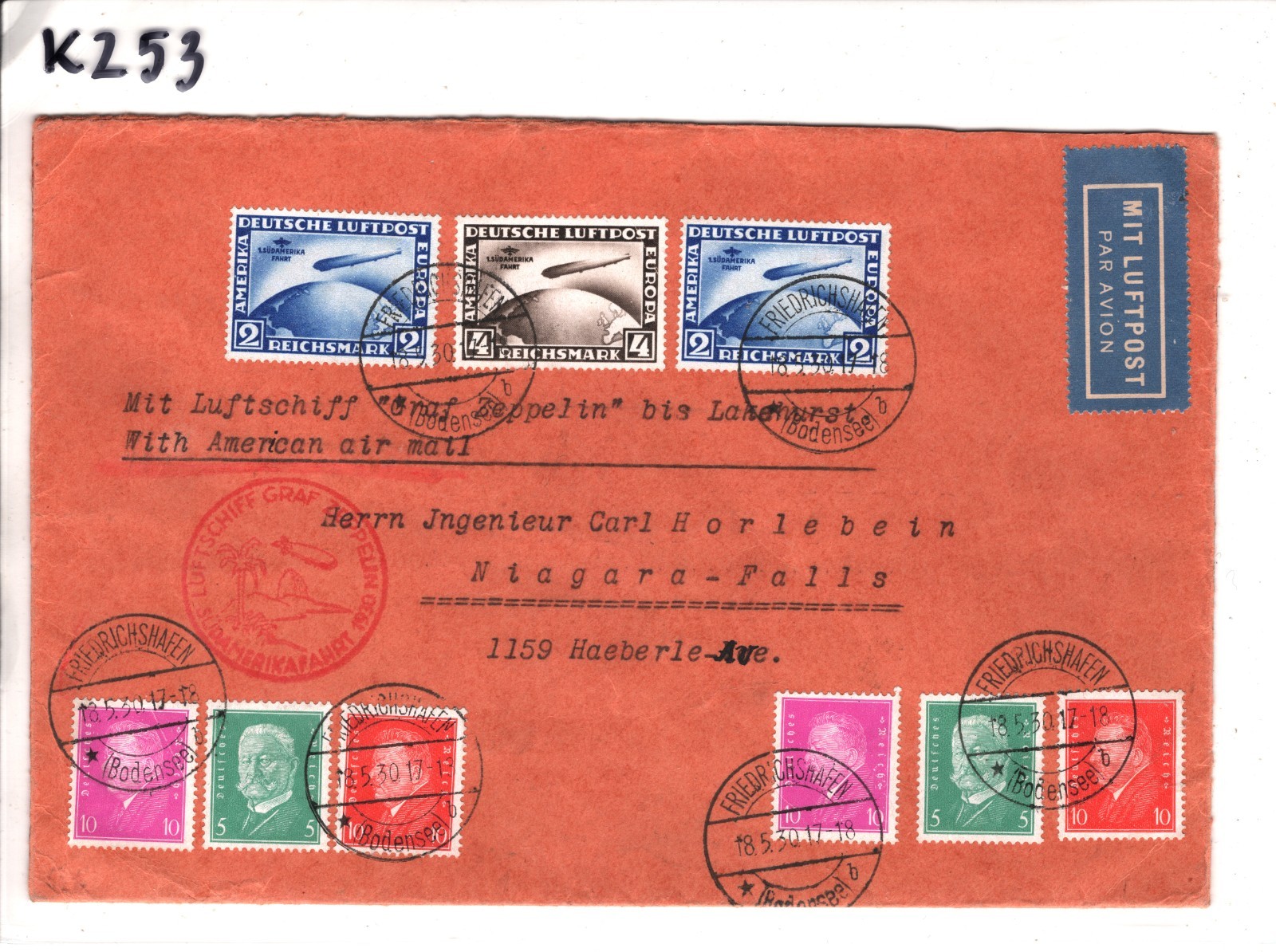 GRAF ZEPPELIN Cover 4m 2m{2} *SÜDAMERIKAFAHRT* Overprint Air Mail 1930 USA KZ53 - Image 5