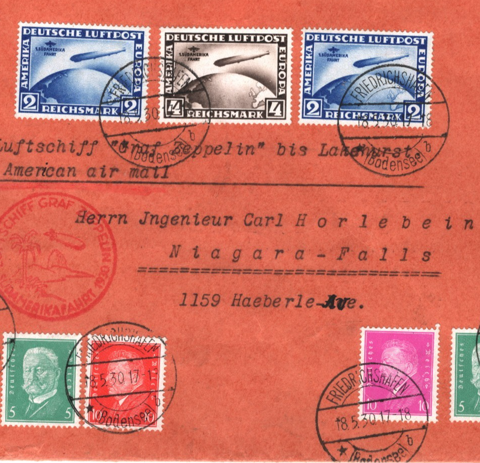 GRAF ZEPPELIN Cover 4m 2m{2} *SÜDAMERIKAFAHRT* Overprint Air Mail 1930 USA KZ53