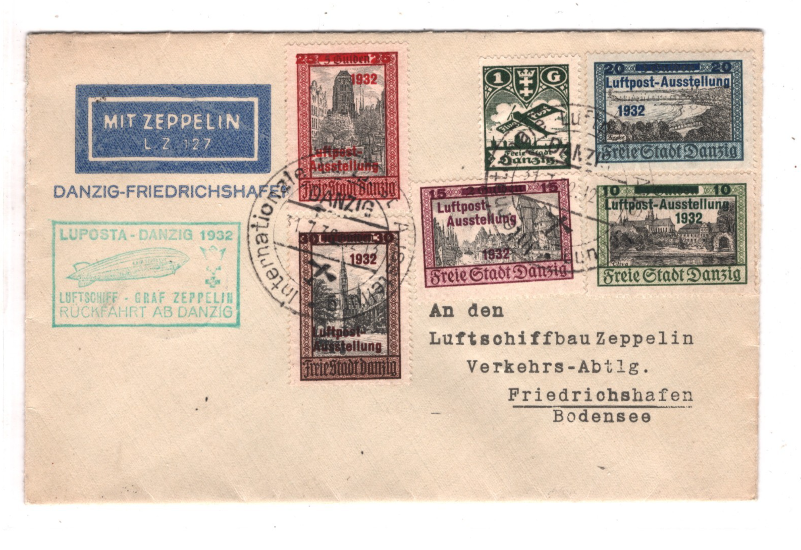 GRAF ZEPPELIN Cover *DANZIG* Air Mail 1932 Cover LUPOSTA Flight Cachet KZ438 - Image 4