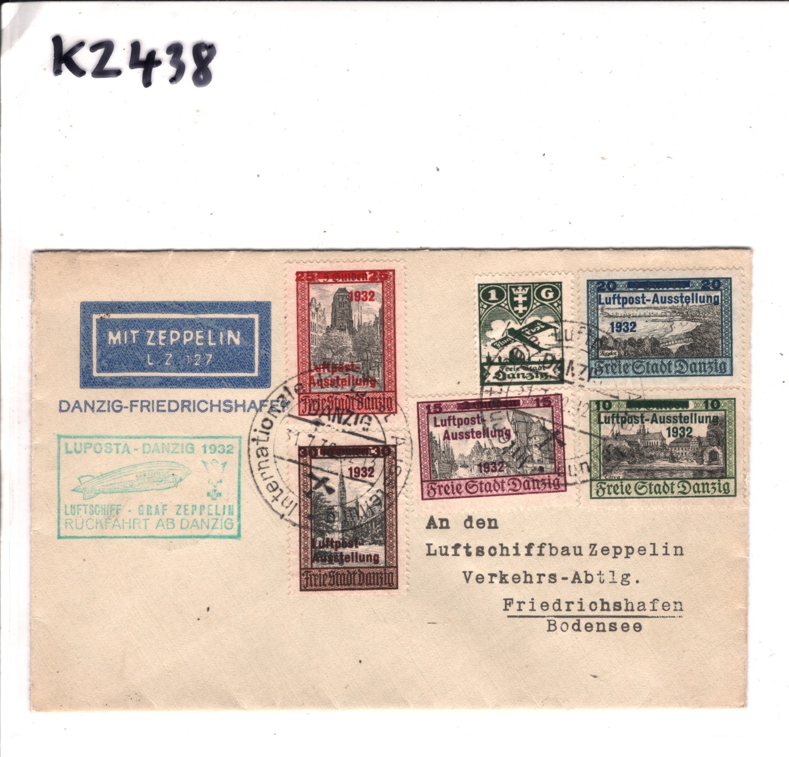 GRAF ZEPPELIN Cover *DANZIG* Air Mail 1932 Cover LUPOSTA Flight Cachet KZ438 - Image 7