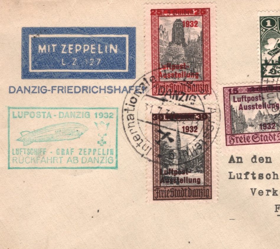 GRAF ZEPPELIN Cover *DANZIG* Air Mail 1932 Cover LUPOSTA Flight Cachet KZ438