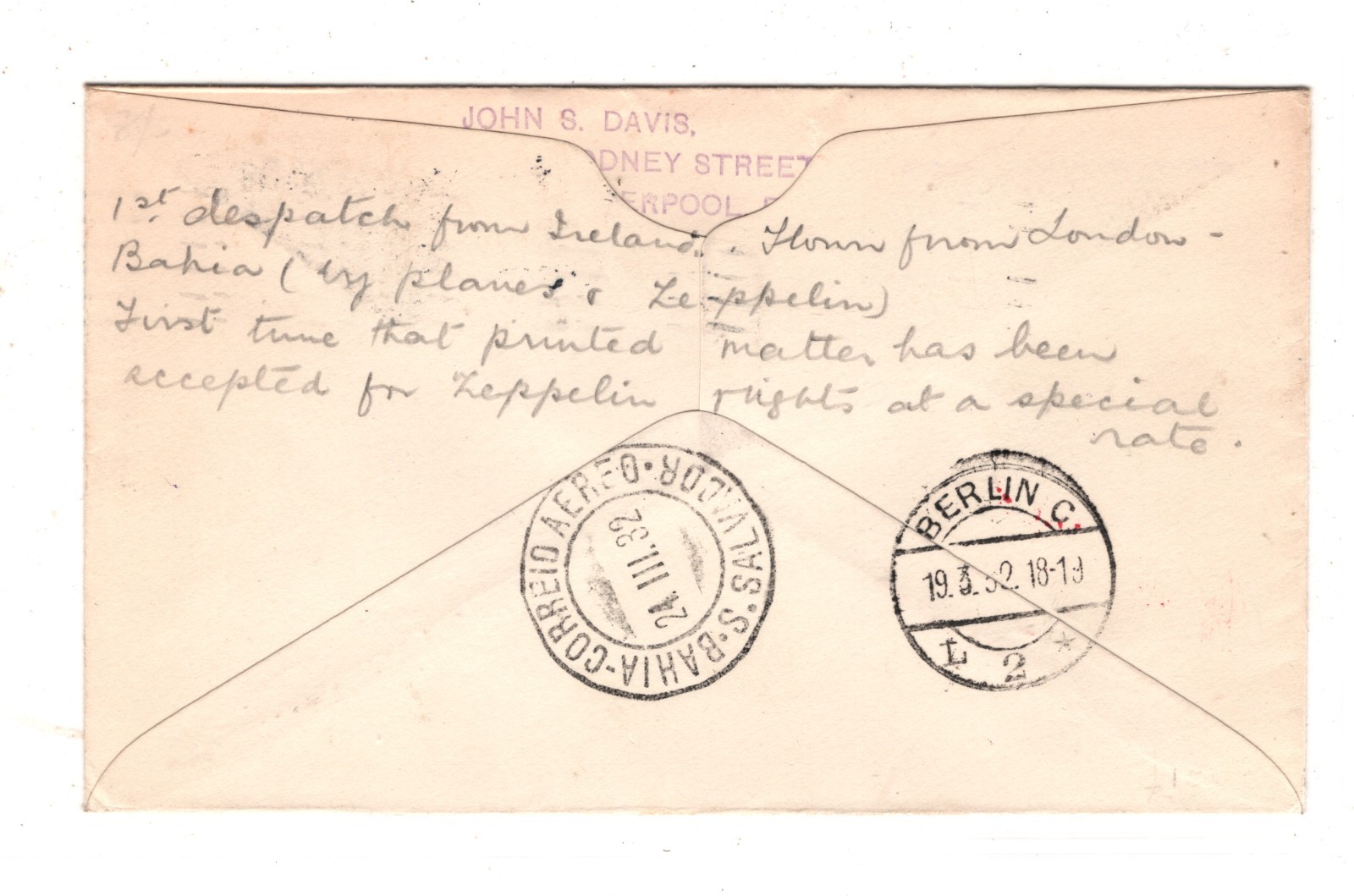 GRAF ZEPPELIN Cover *EIRE* Ireland Air Mail 1.SÜDAMERIKAFAHRT 1932 Brazil KZ285 - Image 3