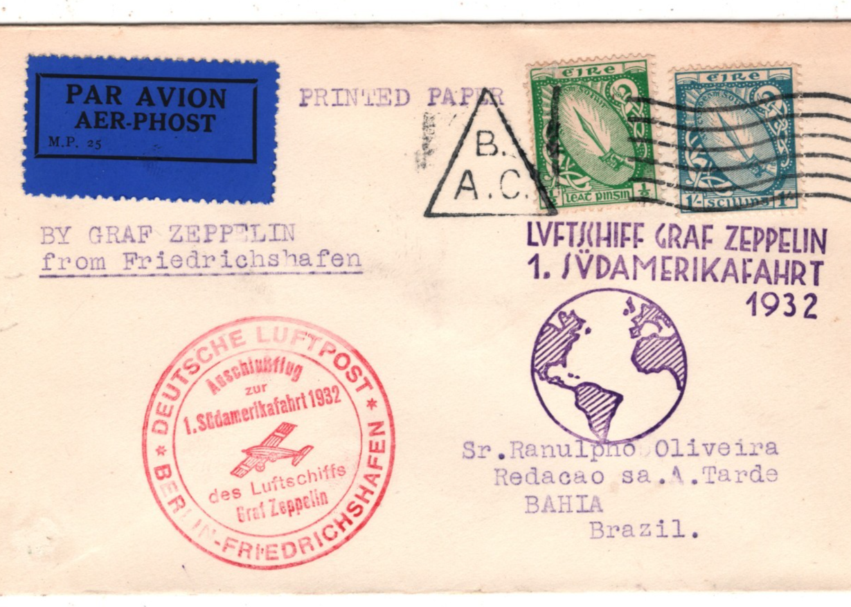 GRAF ZEPPELIN Cover *EIRE* Ireland Air Mail 1.SÜDAMERIKAFAHRT 1932 Brazil KZ285 - Image 6