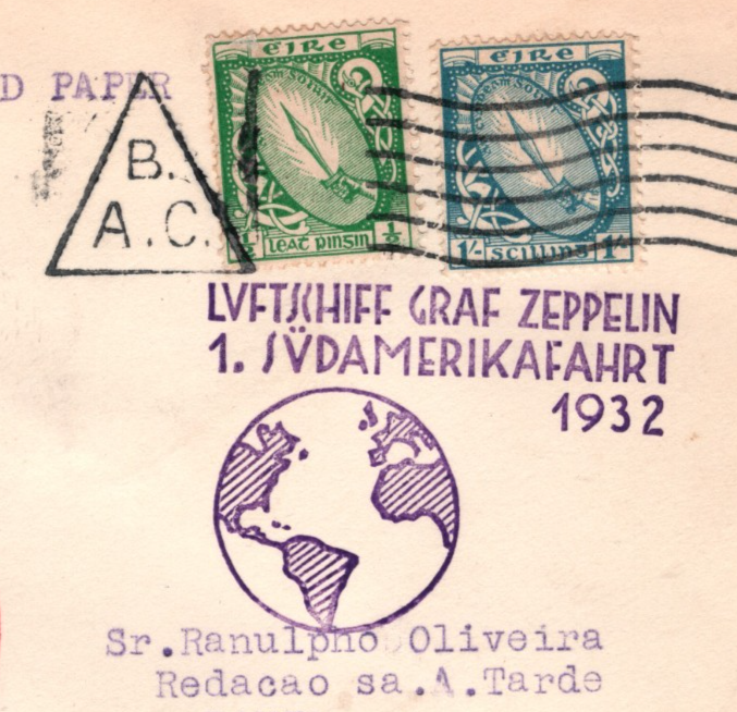 GRAF ZEPPELIN Cover *EIRE* Ireland Air Mail 1.SÜDAMERIKAFAHRT 1932 Brazil KZ285