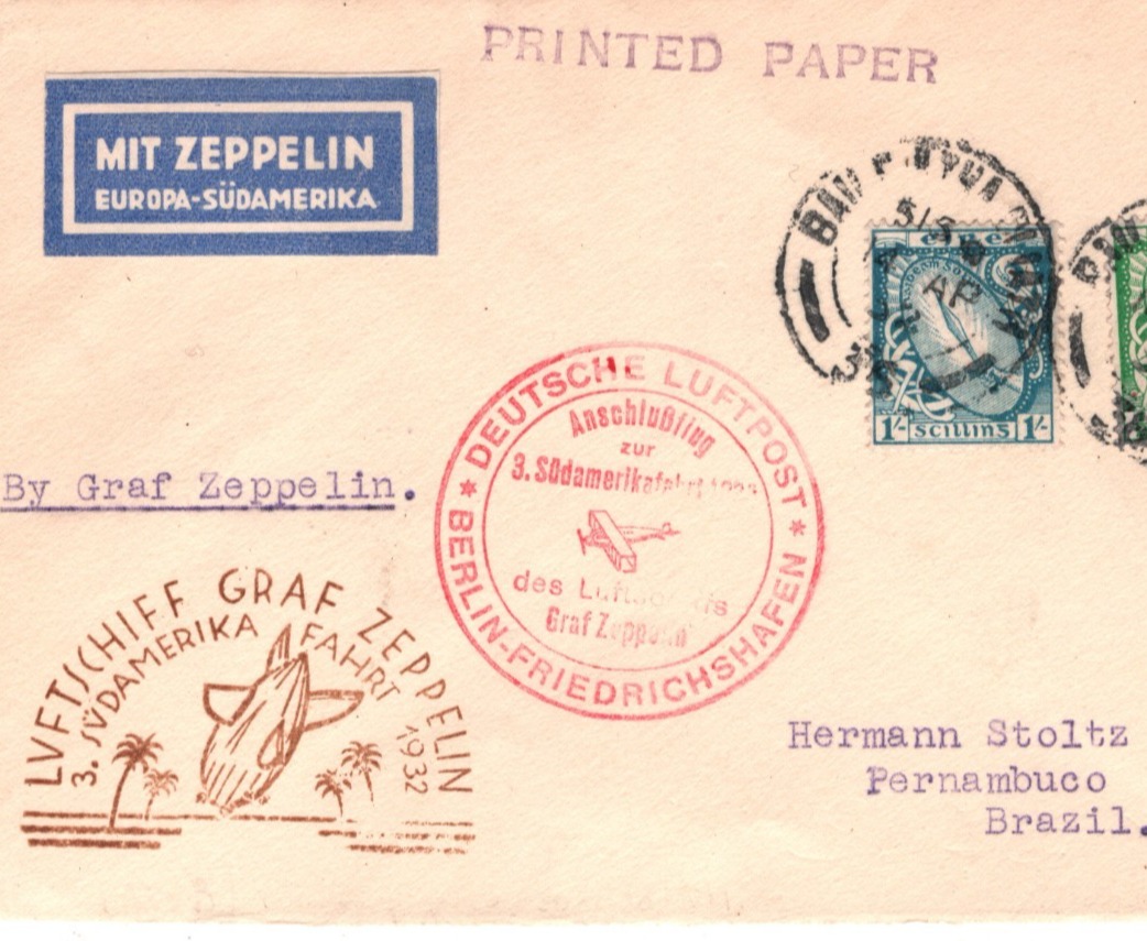 GRAF ZEPPELIN Cover *EIRE* Ireland Air Mail 3.SÜDAMERIKAFAHRT 1932 Brazil KZ291