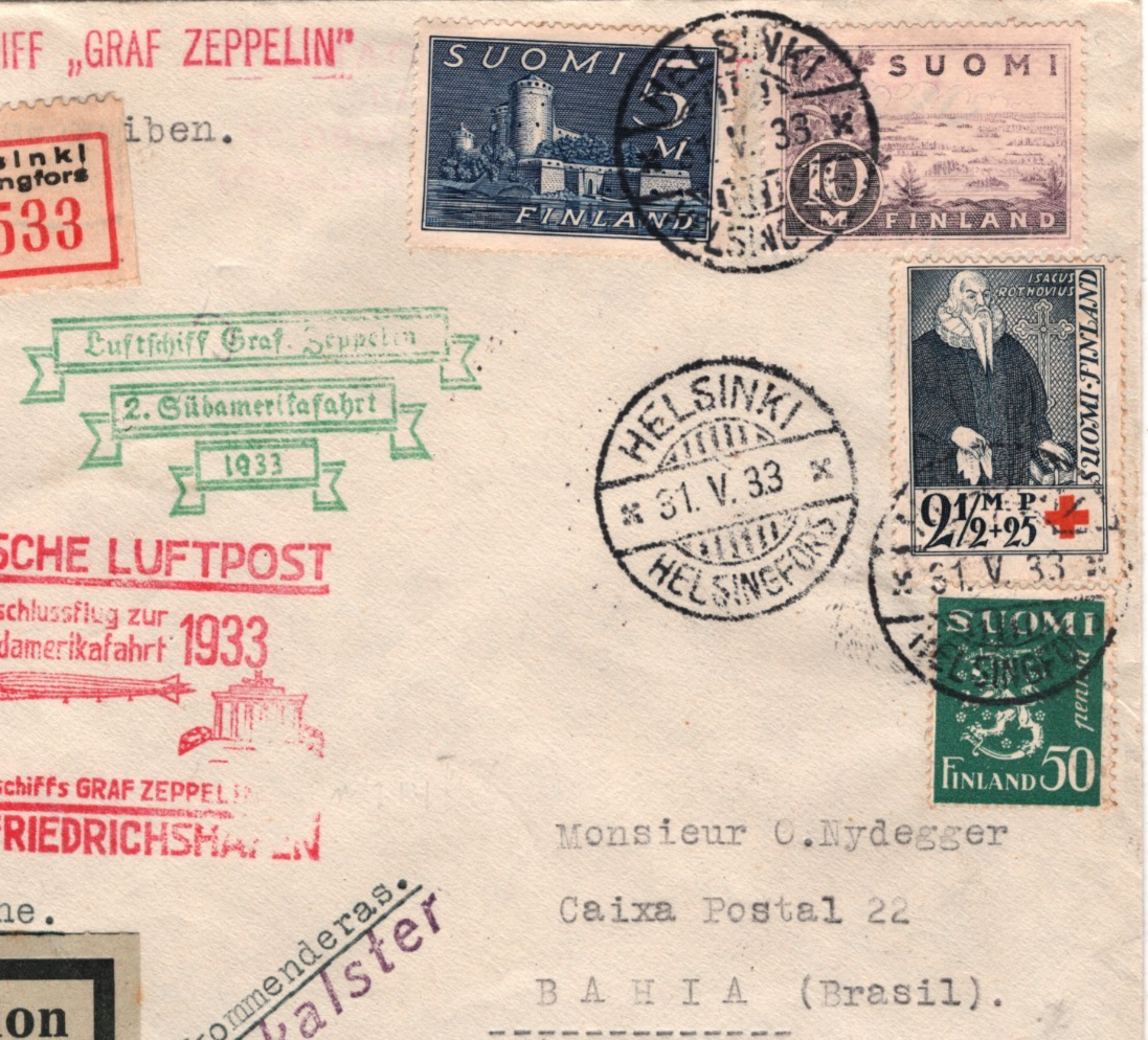 GRAF ZEPPELIN Cover *FINLAND* 10m Air SÜDAMERIKAFAHRT Cachets 1933 Brazil KZ258 - Image 4