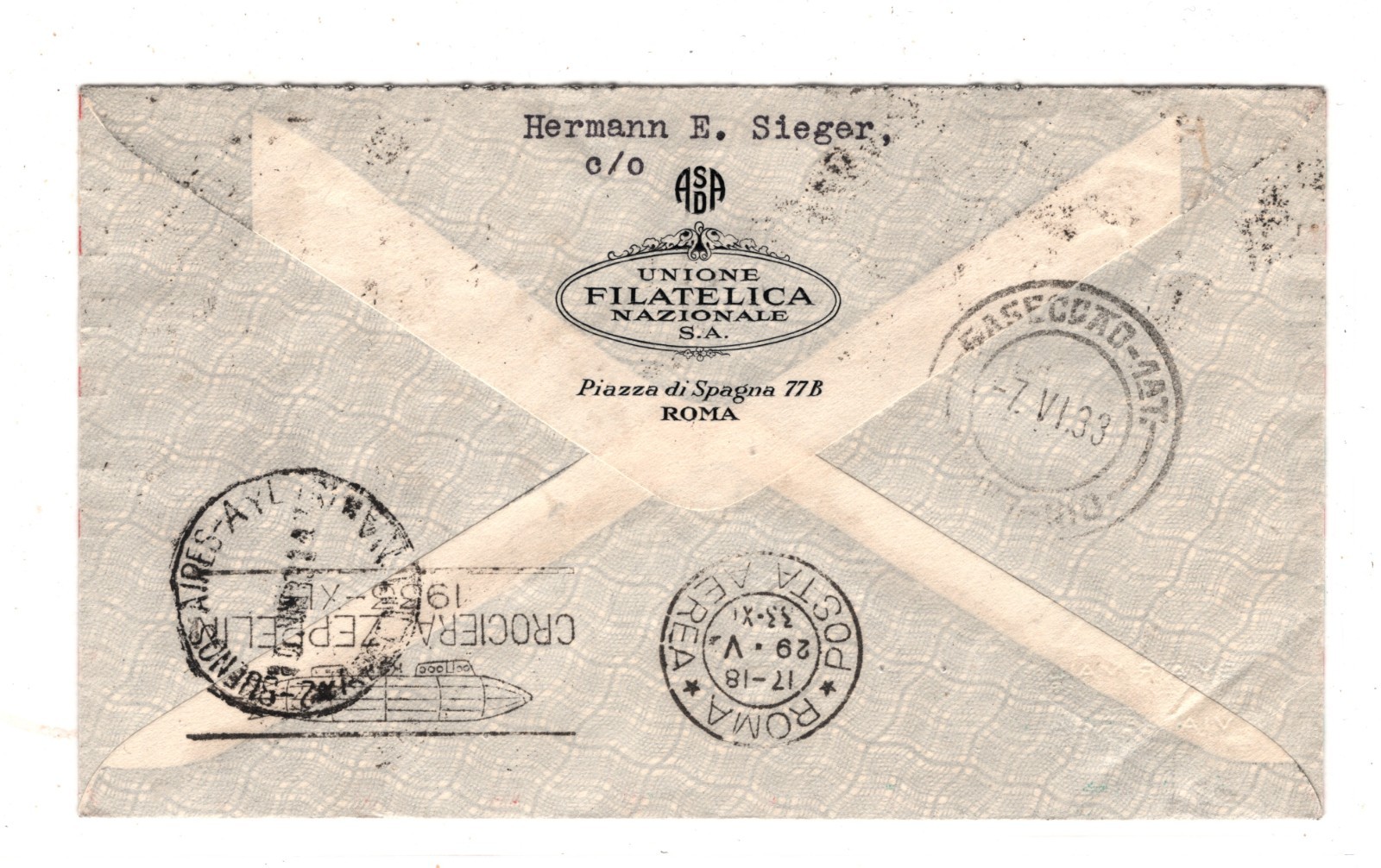 GRAF ZEPPELIN Cover ITALY Air Mail 20L 1933 ARGENTINA Scott.C47 Cat $2,000 KZ269 - Image 4