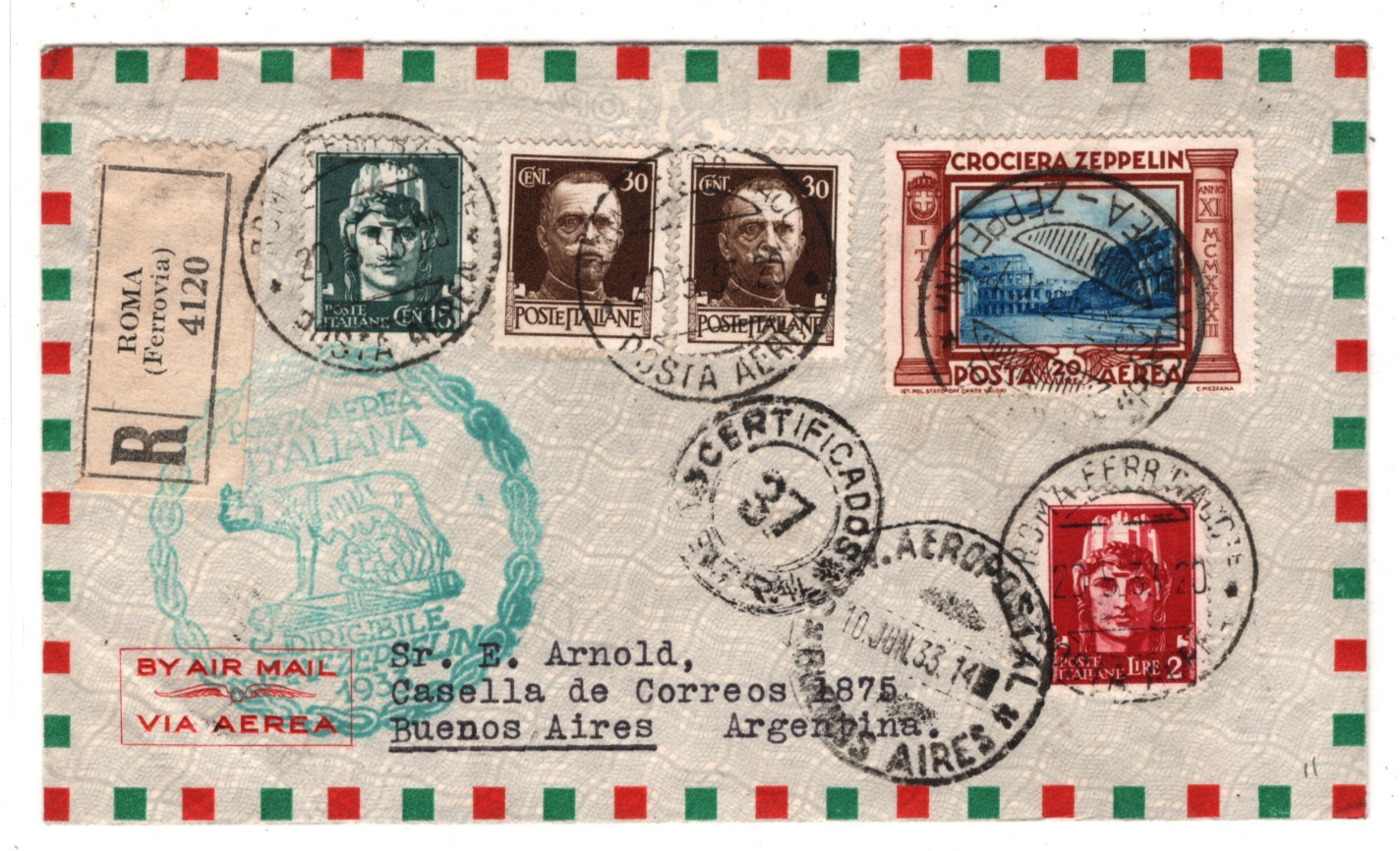 GRAF ZEPPELIN Cover ITALY Air Mail 20L 1933 ARGENTINA Scott.C47 Cat $2,000 KZ269 - Image 9