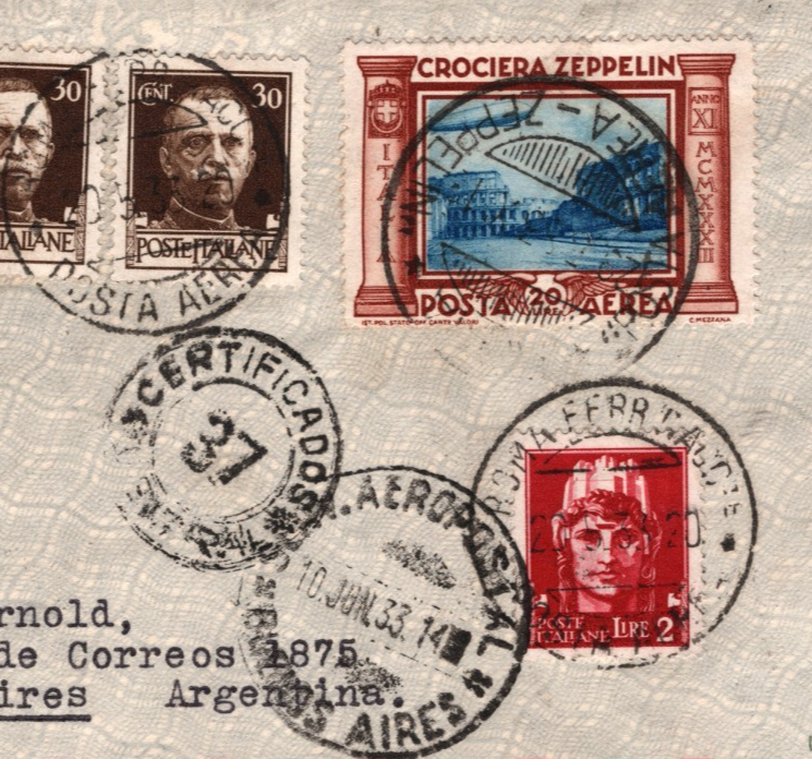 GRAF ZEPPELIN Cover ITALY Air Mail 20L 1933 ARGENTINA Scott.C47 Cat $2,000 KZ269
